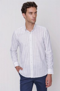 Top Wear - Men's Blue Linen Long Sleeve Regular Fit Comfy Cut Shirt 100351395 - Turkey
