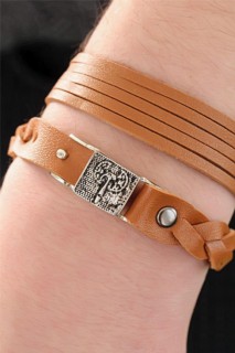Brown Leather Men's Bracelet Combination With Metal Accessories 100318786