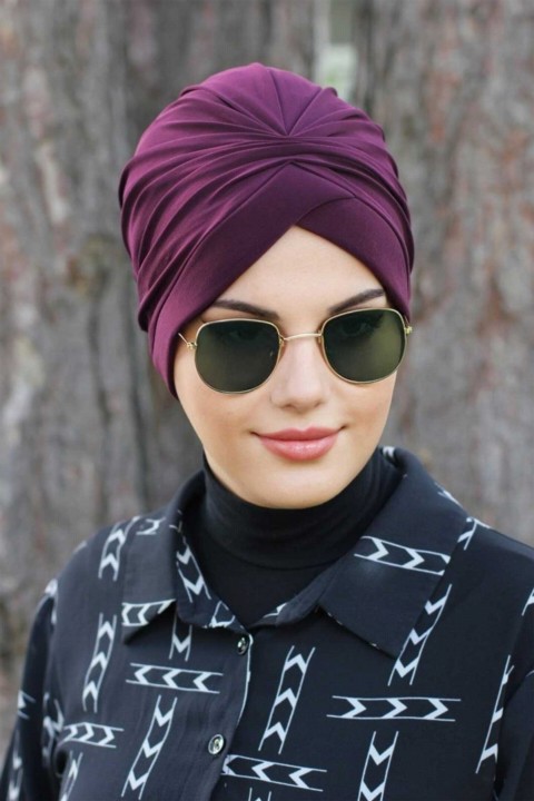Woman Bonnet & Turban - Kreuzhaube - Pflaume - Turkey