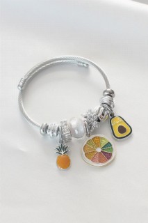Bracelet - Silver Color Colorful Pineapple Pear Figure Steel Charm Women Bracelet 100328161 - Turkey