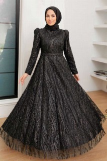 Woman - Black Hijab Evening Dress 100341038 - Turkey
