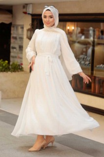 Woman Clothing - White Hijab Dress 100341733 - Turkey