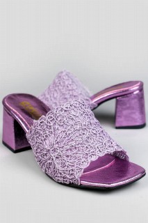 Flufy Lilac Knitted Slippers 100343495