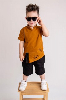 Boy's Mustard Shorts Set With Embroidery and Double Pockets 100328006