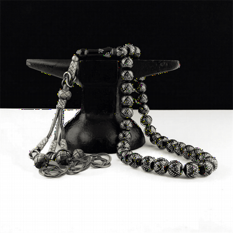 Men - Special Design Kazaziye Tasseled Black Fire Amber Rosary 100350348 - Turkey