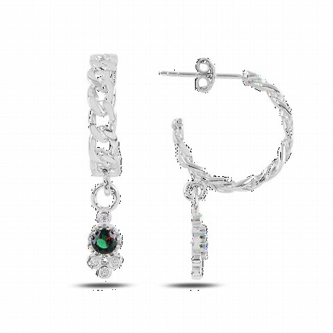 Jewelry & Watches - Chain Model Green Zircon Stone Silver Earrings 100347121 - Turkey