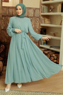 Woman Clothing - Mint Hijab Dress 100341692 - Turkey