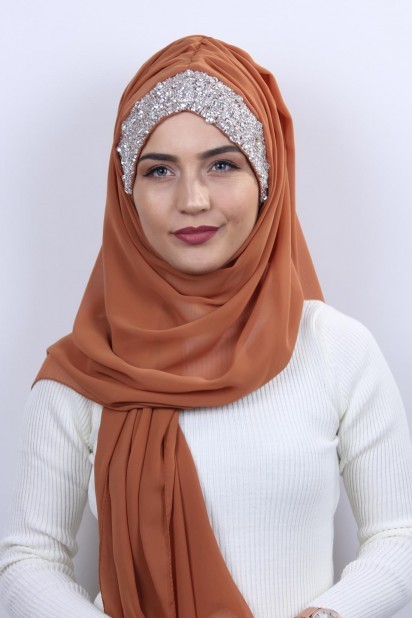 Woman Hijab & Scarf - Stone Design Bonnet Shawl Taba 100282977 - Turkey