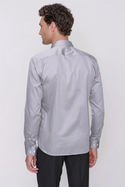 Men's Gray Compact Slim Fit Slim Fit Plain 100% Cotton Satin Shirt 100350883