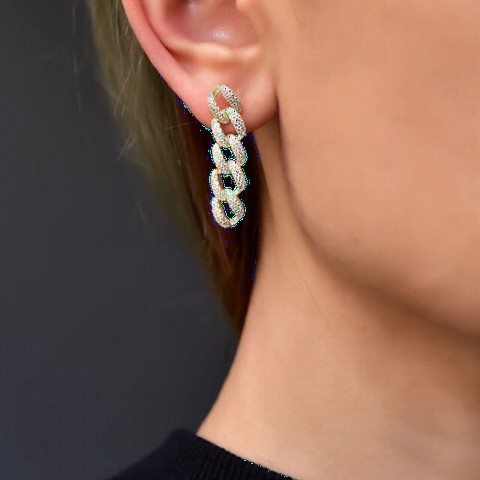 Earrings - Rope Chain Stone Silver Earring 100350002 - Turkey