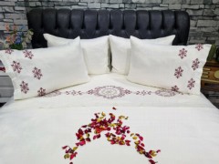 Bedding - Dowry Land Harmony Cotton Satin Duvet Cover Set Cream Claret Red 100331831 - Turkey