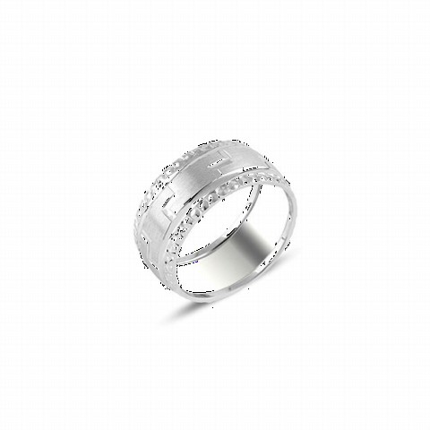 Men - Plain Engraved Gold Plated Silver Wedding Ring 100347208 - Turkey