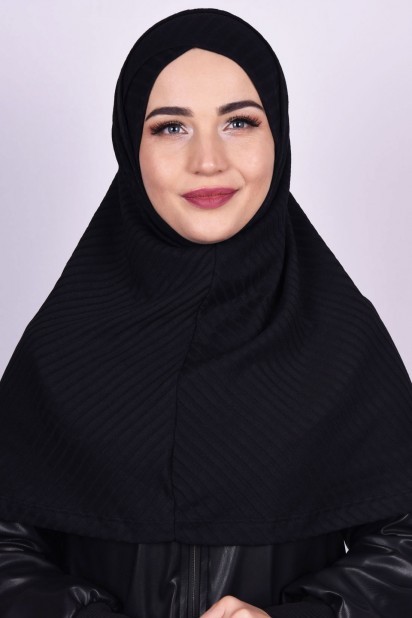 Cross Style - Cross Bonnet Knitwear Hijab Black 100285231 - Turkey