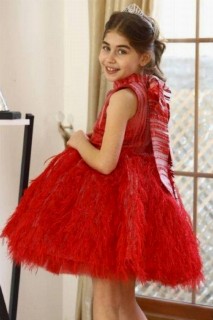 Baby Girl Princess Crowned and Feathered Fluffy Red Evening Dress 100327086