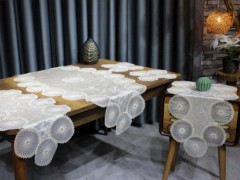 Living room Table Set - Suman Kordone Ensemble de salon 5 pièces en velours brodé de luxe Noir Argent 100331621 - Turkey
