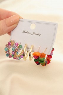 Earrings - Colorful Natural Stone Detail Earrings Set 100326559 - Turkey