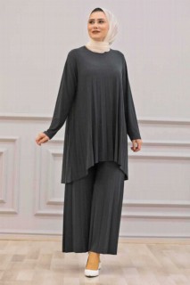 Cloth set - Rauchfarbenes Hijab-Doppelanzugkleid 100336775 - Turkey