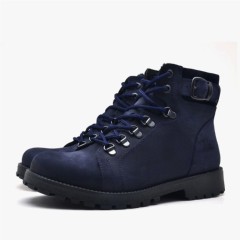 Griffon Navy Blue Genuine Leather Zipper Collage Boots 100278601