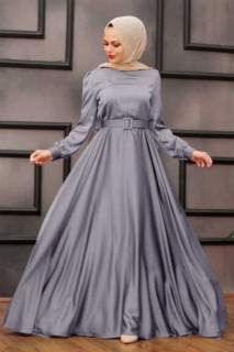 Evening & Party Dresses - Grey Hijab Evening Dress 100339853 - Turkey
