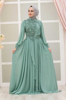 Wedding & Evening - Mint Hijab Evening Dress 100337451 - Turkey