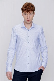 Shirt - قميص بقصّة ضيقة بطبعات زرقاء للرجال بمقاس نحيف 100350770 - Turkey
