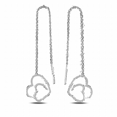 Jewelry & Watches - Double Heart Intertwined Silver Earrings Silver 100346716 - Turkey
