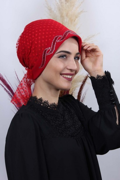 All occasions - Tulle Polka Dot Leaf Bonnet Red 100285039 - Turkey