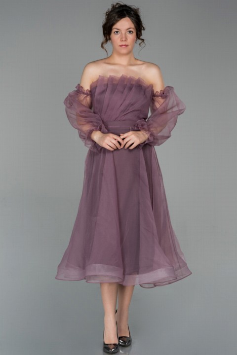 Evening & Party Dresses - Abiyefon Trägerloses Midi-Abendkleid mit Ärmelzubehör 100296683 - Turkey