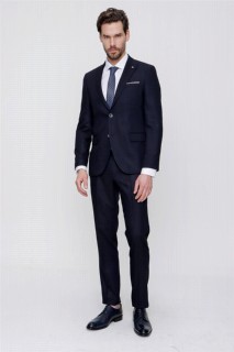 Men's Navy Blue Venus Vestless Jacquard Slim Fit Slim Fit 6 Drop Suit 100350704