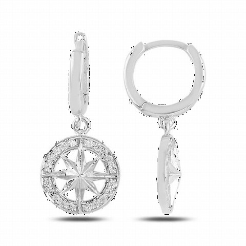 jewelry - Compass Model Silver Earrings With Zircon Stone 100347518 - Turkey