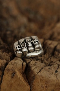 Silver Rings 925 - Adjustable Fist Design Skull Detail Men's Ring 100326503 - Turkey