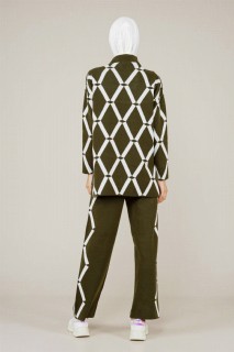 Women's Diamond Patterned Double Colored Double Knitwear Suit 100352576