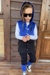 Boy Clothing - بدلة رياضية ستوب ستوب رياضية زرقاء بتفاصيل دباسة للأولاد 100327093 - Turkey