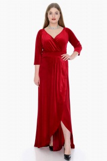 Plus Size - Plus Size Velvet Long Evening Dress 100276032 - Turkey