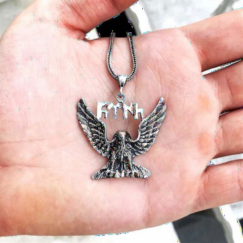 Necklace - Göktürk Turkish Written Eagle Model Silver Necklace 100348310 - Turkey