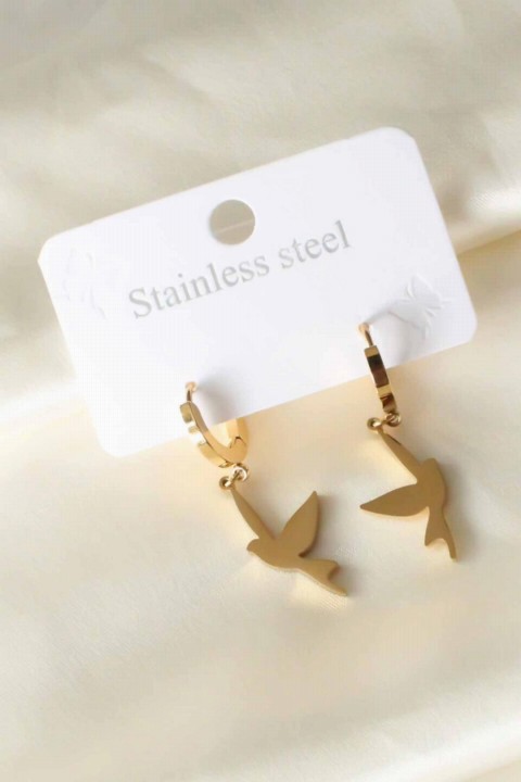 Earrings - أقراط نسائية ذهبية اللون مصنوعة من الفولاذ على شكل طائر 100327483 - Turkey