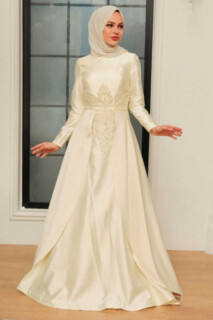 Wedding & Evening - Yellow Hijab Evening Dress 100340699 - Turkey