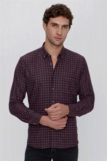 Men's Claret Red Melange Checked Regular Fit Comfy Cut Pocket Shirt 100351019