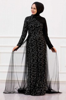 Evening & Party Dresses - Silver Hijab Evening Dress 100337852 - Turkey