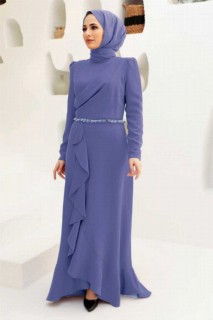 Woman Clothing - Dark Lila Hijab Evening Dress 100340141 - Turkey