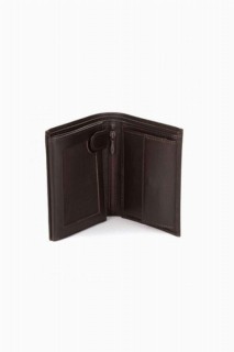 Multi-Compartment Vertical Brown Leather Men's Wallet 100345400