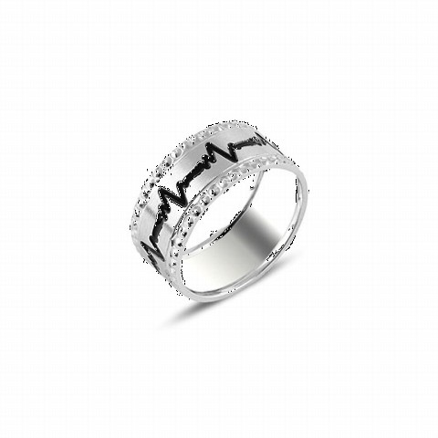 Men - Heart Rhythm Motif Sterling Silver Wedding Ring 100347024 - Turkey