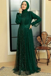 Green Hijab Evening Dress 100341705