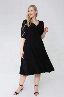 Plus Size Lace Sleeve Sandy Midi Evening Dress 100276036