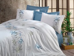 Duvet Cover Sets - Spring Embroidered Cotton Satin Duvet Cover Set Cream Blue 100342487 - Turkey